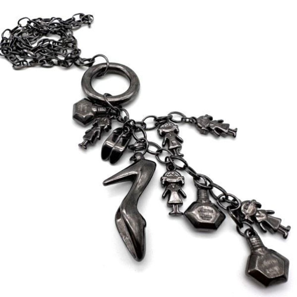 Pardma Paris charm parfum bottle shoes‎ dangle chain necklace gunmetal